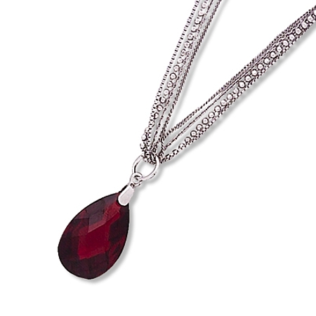 Red CZ Faceted Teardrop on Multichain Necklace - Click Image to Close